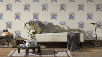 Vinyltapete blau Modern Retro Blumen & Natur Romantico 252