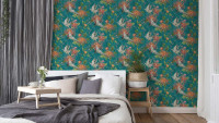 Vinyltapete blau Modern Retro Blumen & Natur Bilder Asian Fusion 641