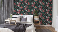 Vinyltapete schwarz Modern Retro Blumen & Natur Bilder Asian Fusion 643