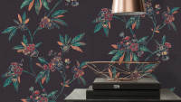 Vinyltapete schwarz Modern Retro Blumen & Natur Asian Fusion 721