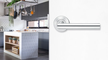 Drücker E300D Edelstahl matt - Bad mit Kliprosetten 1