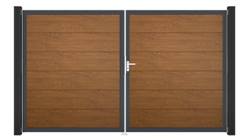 planeo Gardence Simply - PVC-Tor - DIN Rechts 2-flügelig Golden Oak mit Anthrazit-Alurahmen 