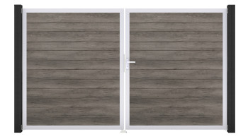 planeo Gardence Simply Small - PVC-Tor - DIN Rechts 2-flügelig Monument Oak mit Silber-Alurahmen | EV1 300 x 180 cm