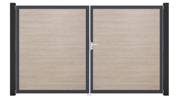 planeo Gardence Simply Small - PVC-Tor - DIN Rechts 2-flügelig Sheffield Oak mit Anthrazit-Alurahmen | DB703 300 x 180 cm