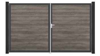 planeo Gardence Simply Small - PVC-Tor - DIN Rechts 2-flügelig Monument Oak mit Anthrazit-Alurahmen | DB703 300 x 180 cm