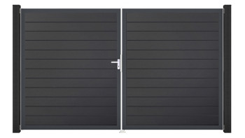 planeo Gardence Simply Small - PVC-Tor - DIN Links 2-flügelig Anthrazit mit Anthrazit-Alurahmen | DB703 300 x 180 cm