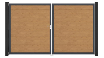 planeo Gardence Simply Small - PVC-Tor - DIN Links 2-flügelig Asteiche Natur mit Anthrazit-Alurahmen | DB703 300 x 180 cm