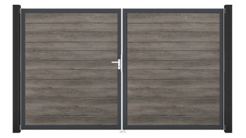 planeo Gardence Simply Small - PVC-Tor - DIN Links 2-flügelig Monument Oak mit Anthrazit-Alurahmen | DB703 300 x 180 cm