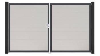 planeo Gardence Simply Small - PVC-Tor - DIN Links 2-flügelig Weiss mit Anthrazit-Alurahmen | DB703 300 x 180 cm