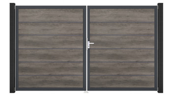 planeo Gardence Simply Premium - PVC-Tor - DIN Rechts 2-flügelig Monument Oak mit Anthrazit-Alurahmen | DB703 300 x 180 cm