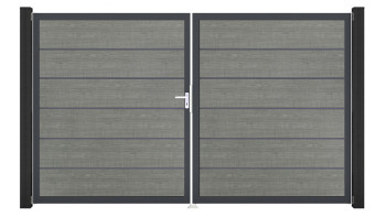 planeo Gardence Simply Premium - PVC-Tor - DIN Rechts 2-flügelig Grey Ash Cut mit Anthrazit-Alurahmen | DB703 300 x 180 cm