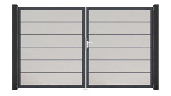 planeo Gardence Simply Premium - PVC-Tor - DIN Rechts 2-flügelig Weiss mit Anthrazit-Alurahmen | DB703 300 x 180 cm