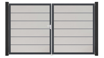 planeo Gardence Simply Premium - PVC-Tor - DIN Links 2-flügelig Weiss mit Anthrazit-Alurahmen | DB703 300 x 180 cm