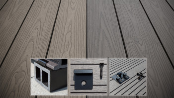 planeo CoEXWood Kit complet de terrasse en WPC Plancher massif - gris anthracite/gris brun structuré
