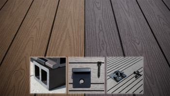 planeo CoEXWood Kit complet de terrasse en WPC Plancher massif - brun clair/brun foncé structuré