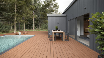 planeo SolidWood Kit complet de terrasse WPC Planche massive - brun clair français/structuré