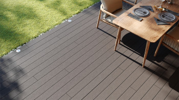 planeo LightWood Kit complet de terrasse WPC à lames creuses - gris clair rainuré/cannelé