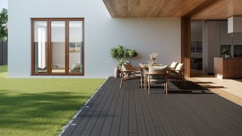 planeo LightWood Kit complet de terrasse WPC à lames creuses - gris foncé rainuré/cannelé