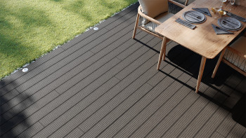 planeo LightWood Kit complet de terrasse WPC à lames creuses - gris foncé rainuré/cannelé
