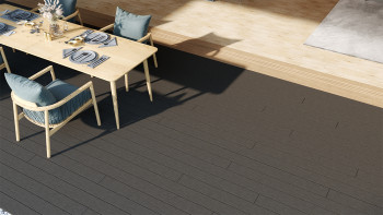 planeo LightWood Kit complet de terrasse WPC à lames creuses - gris foncé rainuré/cannelé