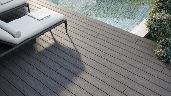 planeo CoEXWood Kit complet de terrasse en WPC Plancher massif - gris anthracite/gris brun structuré