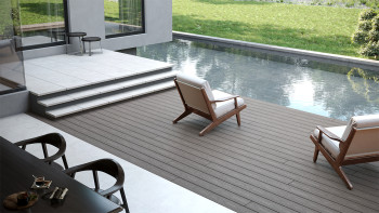 planeo CoEXWood Kit complet de terrasse en WPC Plancher massif - gris anthracite/gris brun structuré
