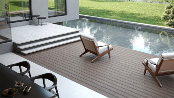 planeo CoEXWood Kit complet de terrasse en WPC Plancher massif - gris/ciment structuré