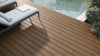 planeo CoEXWood Kit complet de terrasse en WPC Plancher massif - Sable/Caramel structuré
