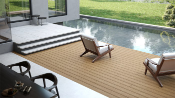 planeo CoEXWood Kit complet de terrasse en WPC Plancher massif - Sable/Caramel structuré