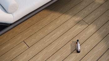 planeo CoEXWood Kit complet de terrasse en WPC Plancher massif - Sable/Caramel structuré