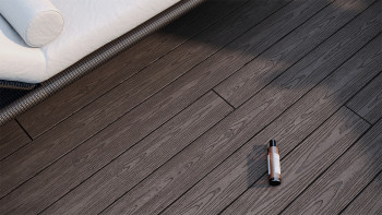 planeo CoEXWood Kit complet de terrasse en WPC Plancher massif - brun clair/brun foncé structuré