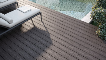 planeo CoEXWood Kit complet de terrasse en WPC Plancher massif - brun clair/brun foncé structuré