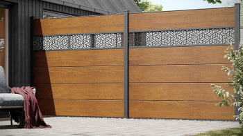 planeo Gardence Simply - Clôture PVC à emboîter Carré chêne doré