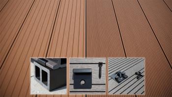 planeo LightWood Kit complet de terrasse WPC à lames creuses - brun clair rainuré/cannelé