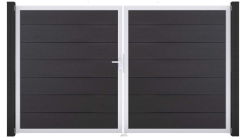 planeo Gardence Strong XL - Porte composite DIN gauche 2 vantaux gris Anthracite avec cadre aluminium argenté