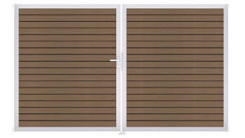 planeo Gardence Trendy - Porte en BPC rhombique - DIN gauche 2 vantaux teck co-ex avec cadre en aluminium argenté | EV1