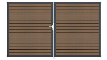 planeo Gardence Trendy - Porte en BPC rhombique - DIN gauche 2 vantaux teck co-ex avec cadre alu anthracite | DB703