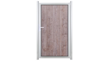 planeo Gardence Resistant - Pare-vue HPL Porte aspect bois | avec cadre aluminium EV1 argent