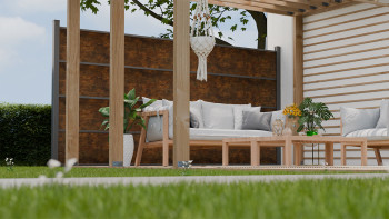 planeo Gardence Resistant - Clôture à emboîter HPL aspect rouille 180 x 183 cm