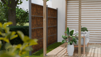 planeo Gardence Resistant - Clôture à emboîter HPL aspect rouille 180 x 183 cm