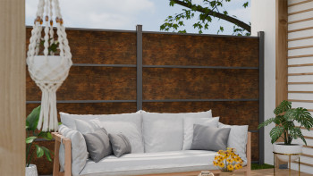 planeo Gardence Resistant - Clôture à emboîter HPL aspect rouille 180 x 183 cm