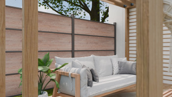 planeo Gardence Resistant - Clôture à emboîter HPL aspect bois 180 x 183 cm