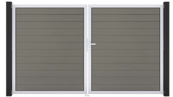 planeo Gardence Strong - Porte composite DIN droite 2 vantaux gris avec cadre aluminium argenté