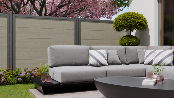planeo Gardence Simply Guard - Clôture de jardin en PVC Grey Ash Cut avec cadre en aluminium anthracite 180 x 180 cm