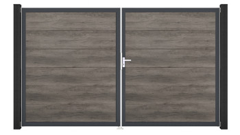 planeo Gardence Simply Guard - Porte PVC - DIN droite 2 vantaux Monument Oak avec cadre alu anthracite | DB703 300 x 180 cm