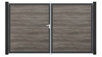 planeo Gardence Simply Guard - Porte PVC - DIN gauche 2 vantaux Monument Oak avec cadre alu anthracite | DB703 300 x 180 cm