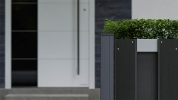 planeo Gardence Premade - Clôture de jardin BPC Clôture d'avant-cour Anthracite avec EV1 argent Traverse 180 x 90cm