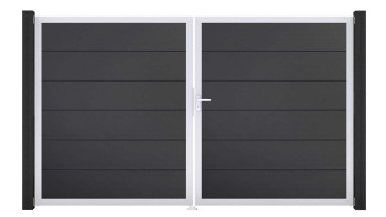 planeo Gardence Simply - Porte PVC DIN droite 2 vantaux Anthracite avec cadre aluminium argenté