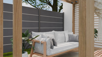 planeo Gardence Simply Premium - Clôture à emboîter en PVC gris anthracite avec pilastres en anthracite 180 x 180 cm