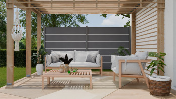 planeo Gardence Simply Premium - Clôture à emboîter en PVC gris anthracite avec pilastres en anthracite 180 x 180 cm